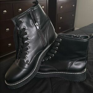 Black lace up, zipper combat boots
